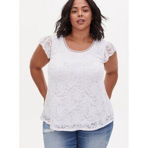 Torrid Women's White Lace Blouse Size 2 US 18/20 Sleeveless fluttersleeve